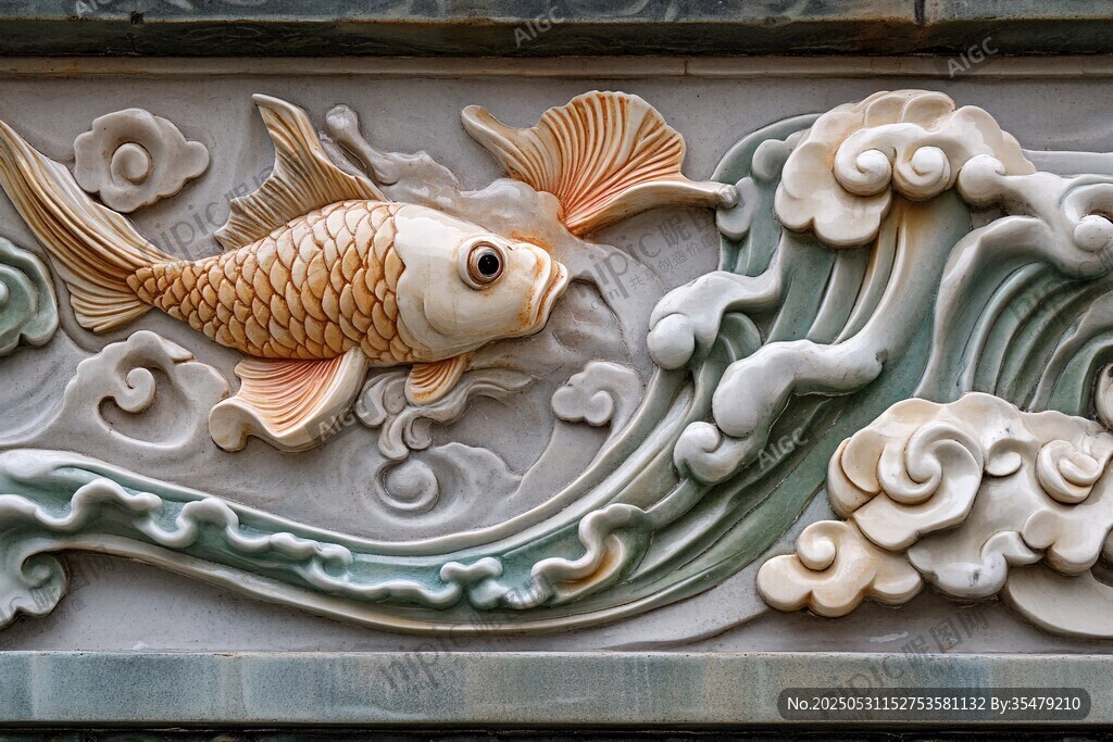 鲤鱼跃浪石雕艺术