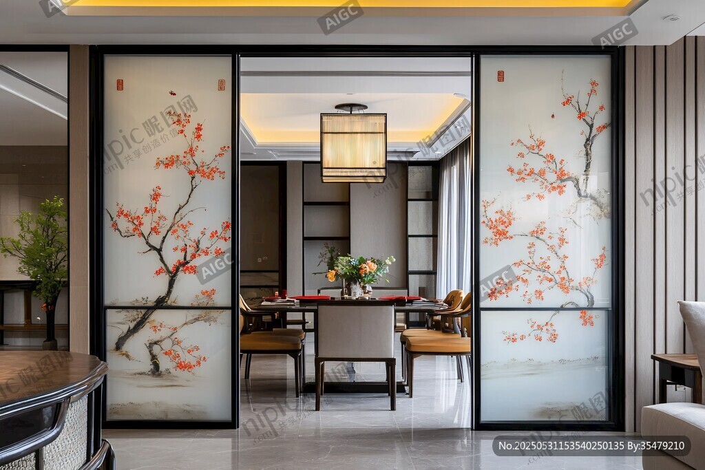 中式花鸟屏风装饰的雅致空间
