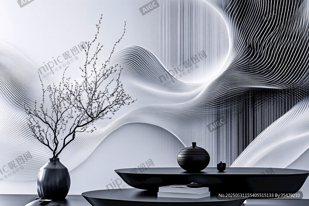 新中式禅意摆件与抽象背景