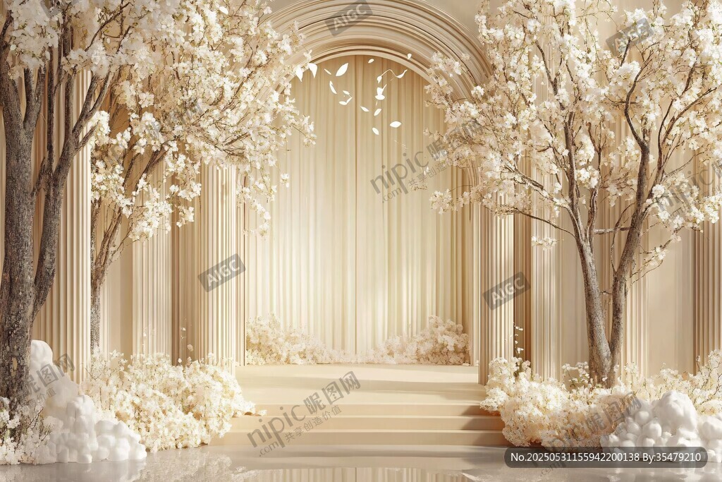梦幻米色系婚礼拱门场景