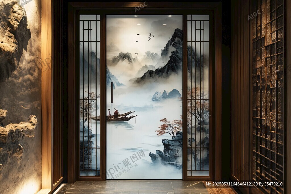 中式山水意境玄关装饰画