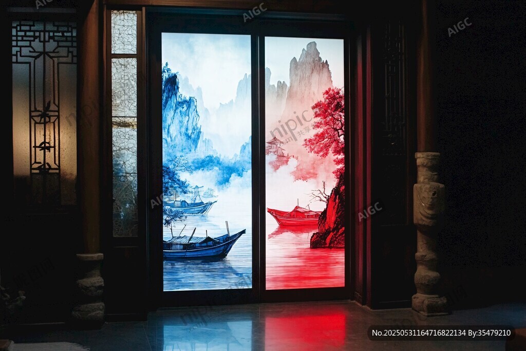 中式门窗绘就山水意境图