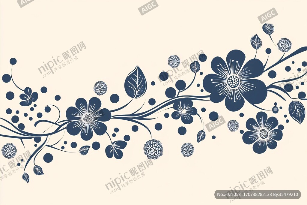 蓝白花卉装饰图案