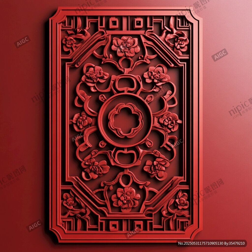 中式红色雕花装饰图案