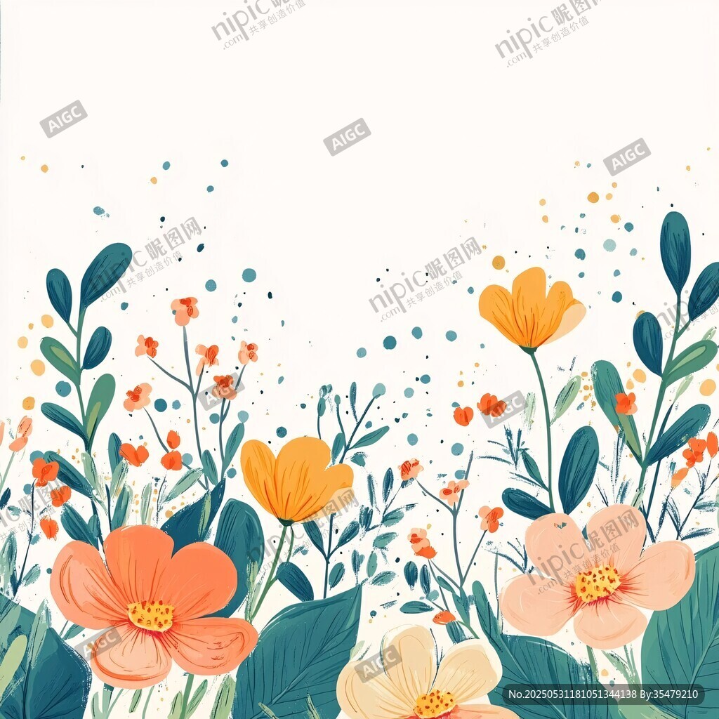 清新手绘花卉边框插画