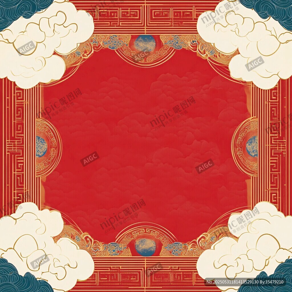 中式古典红色祥云边框背景