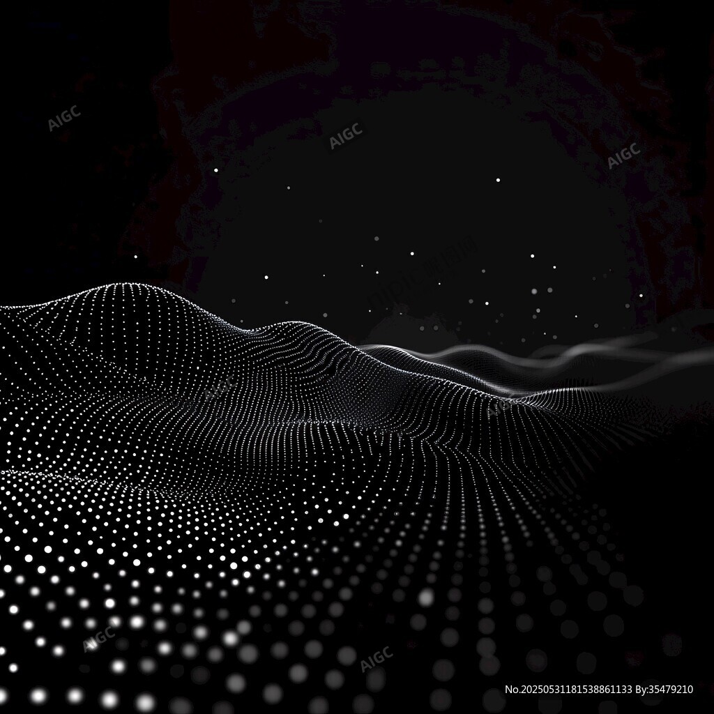 黑白粒子波浪科技背景图