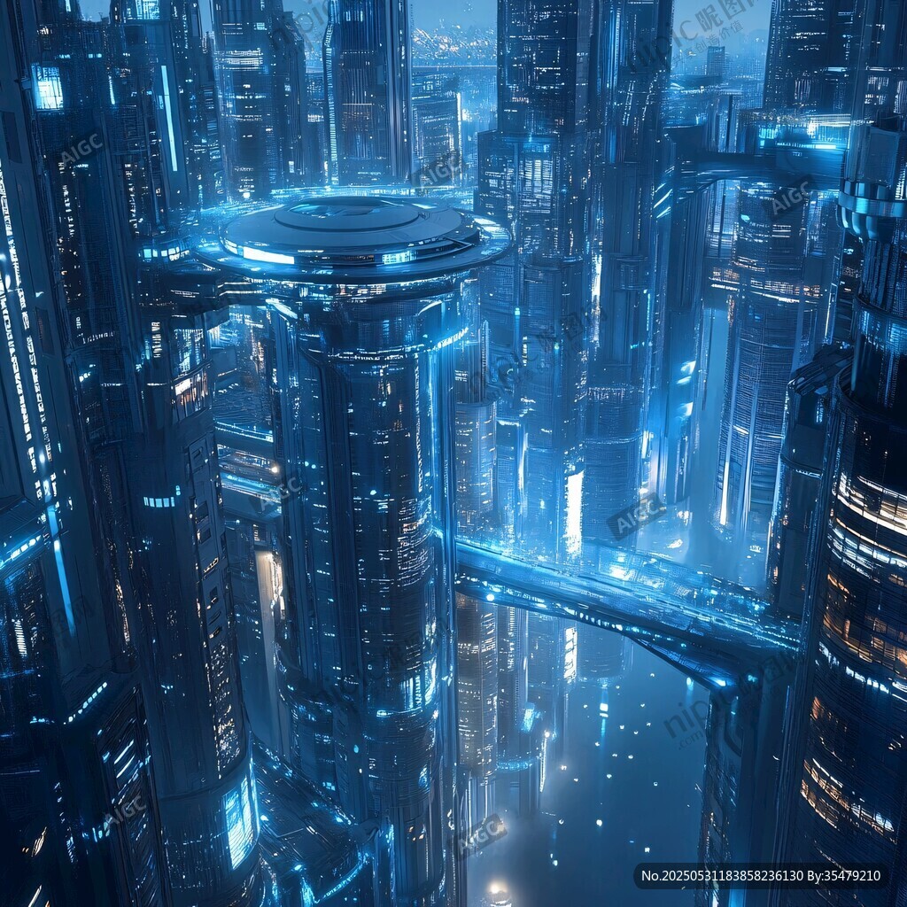 未来科幻风格的璀璨都市夜景