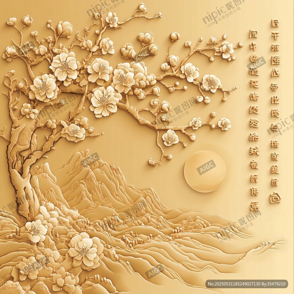 浮雕梅花山水图