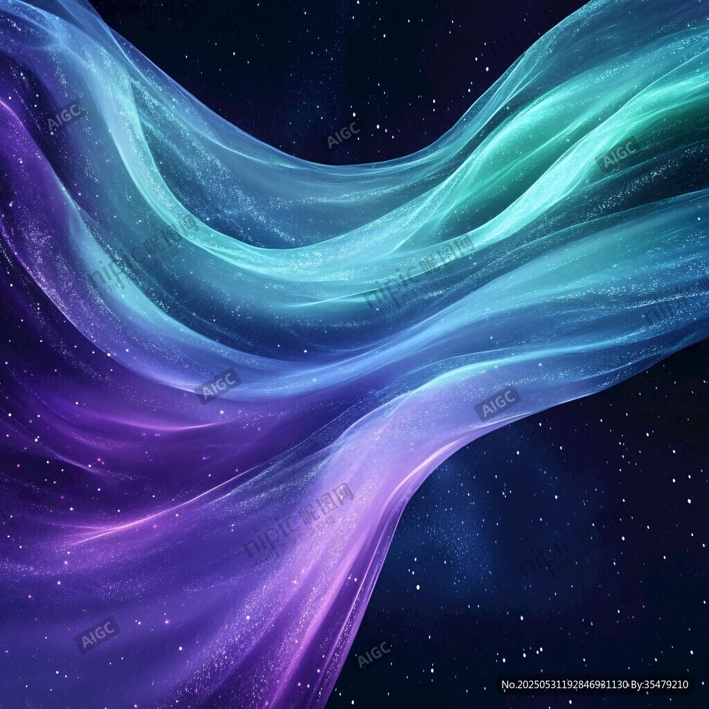 梦幻星空飘动的彩色光带