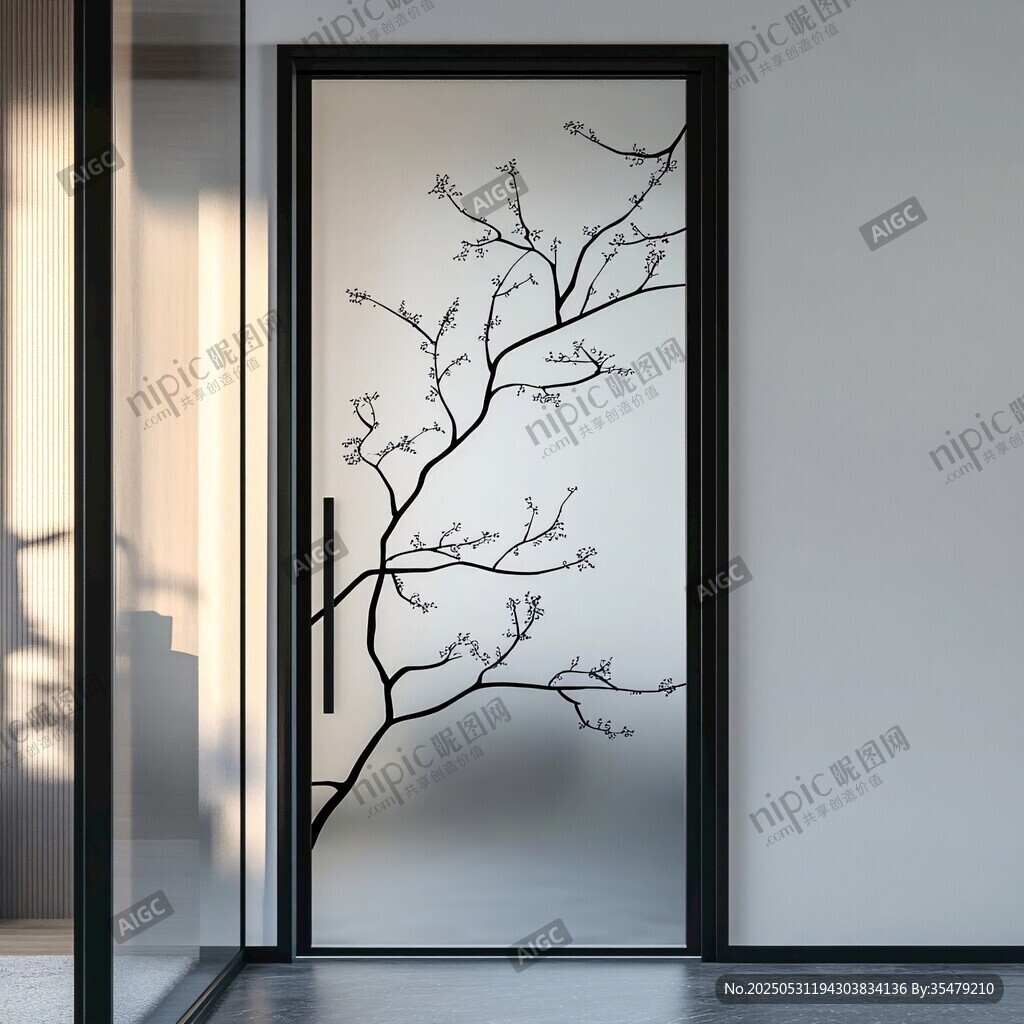 中式简约玻璃门 梅花图案