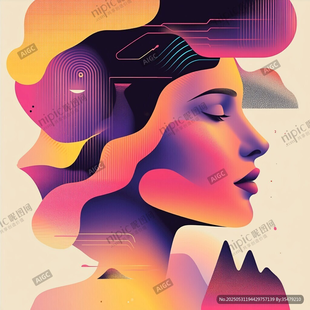 梦幻抽象女性头像艺术插画