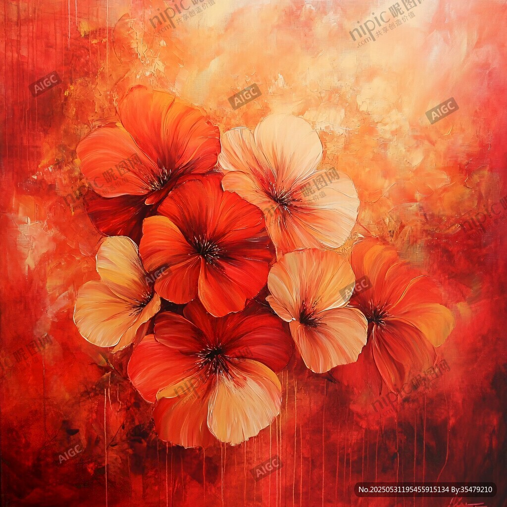 绚丽橙花油画艺术作品
