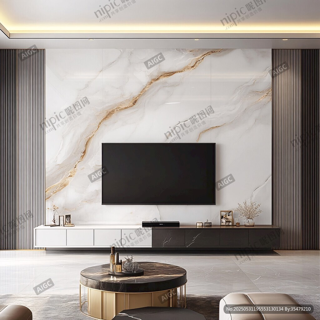 现代轻奢风客厅电视背景墙