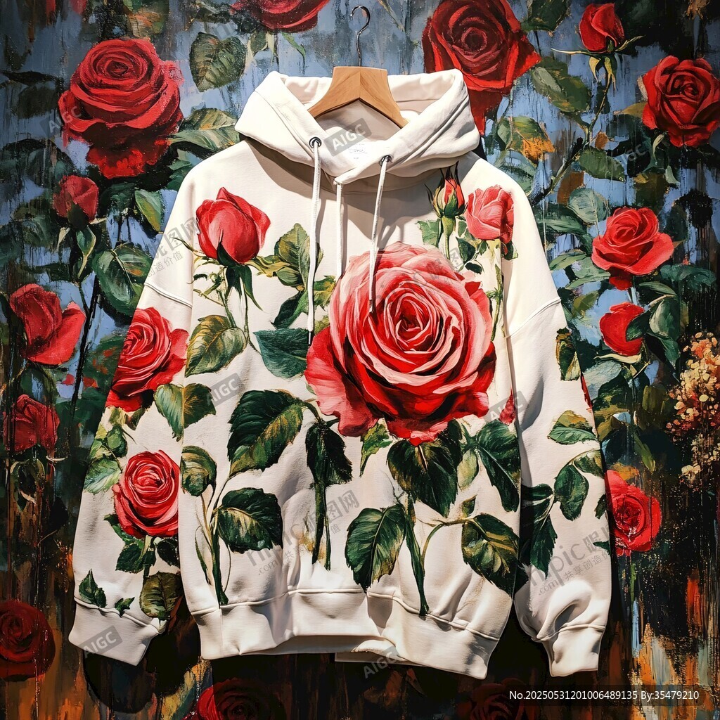 玫瑰印花连帽卫衣展示