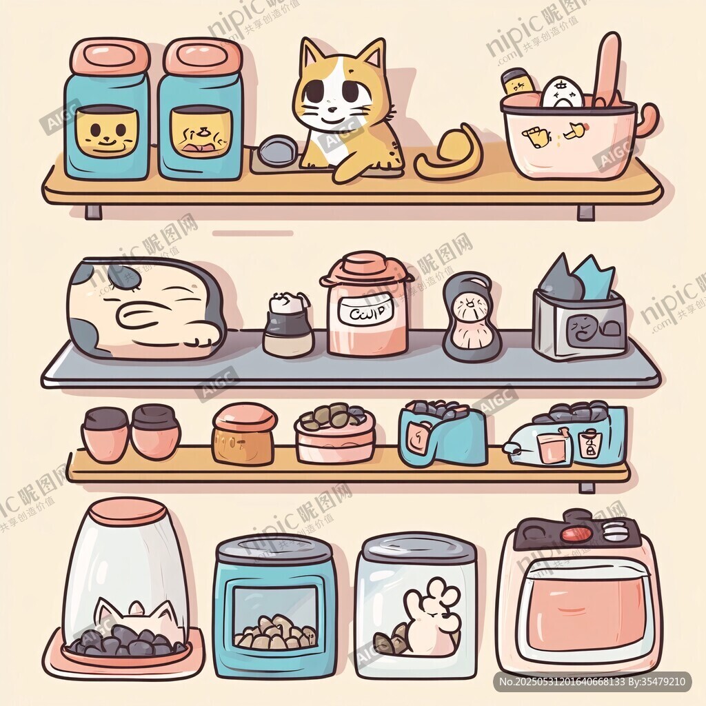 猫咪用品架上的可爱日常