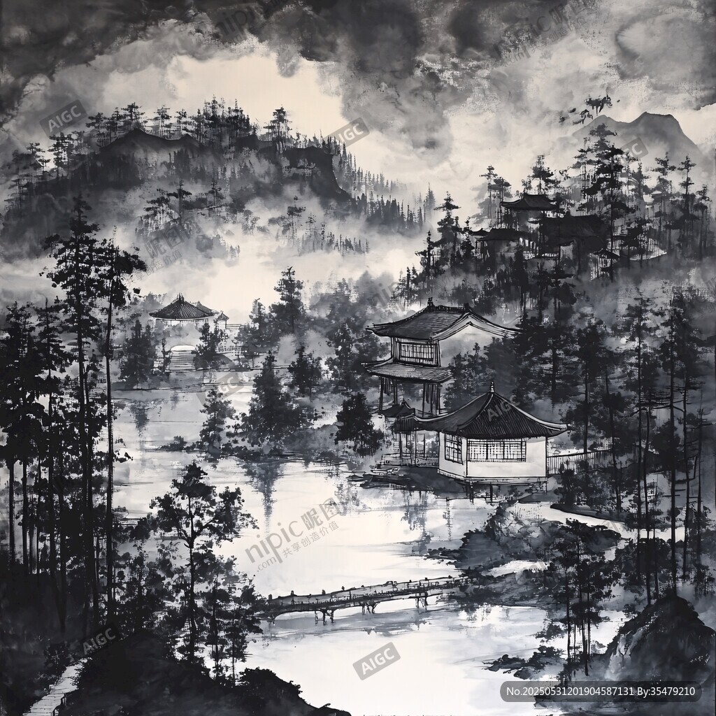 水墨山水间的中式雅致景致