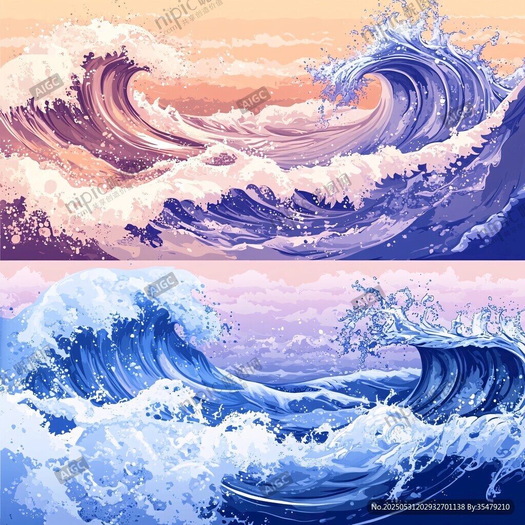 梦幻海浪插画 绚丽海洋景观