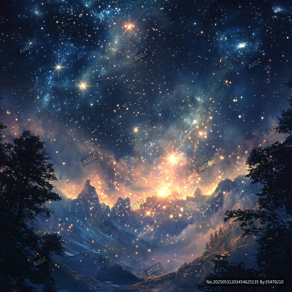 梦幻星空下的壮美山峦