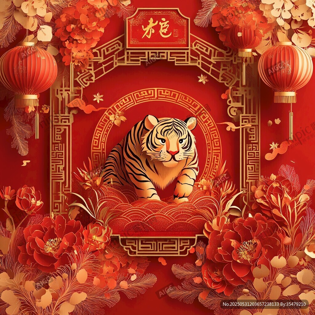 虎年新春喜庆装饰插画
