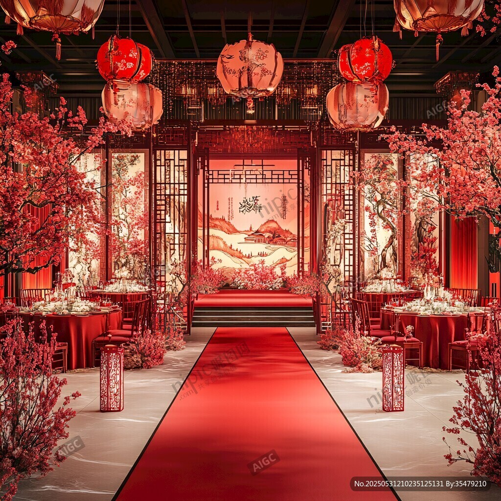 中式婚礼场景的浪漫布置