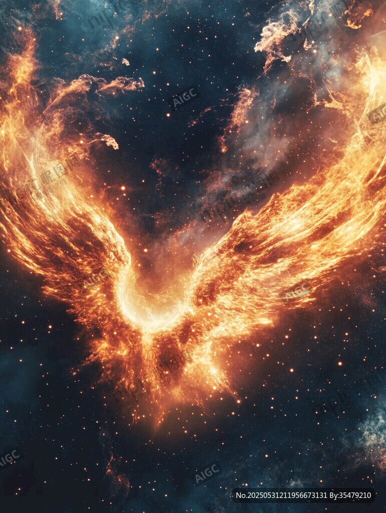 火凤凰在星空展翅翱翔