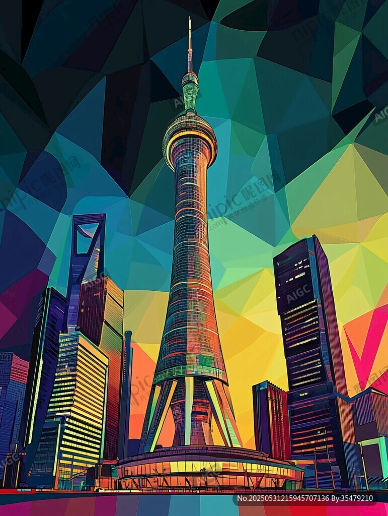 彩色几何风上海东方明珠