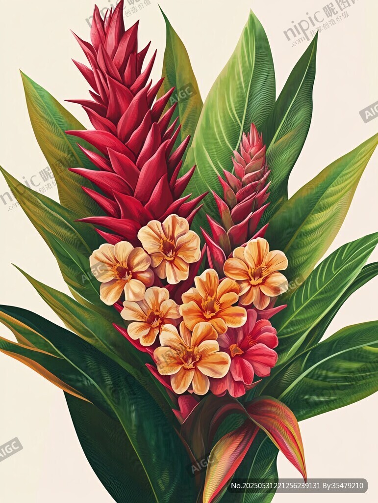 热带花卉组合插画