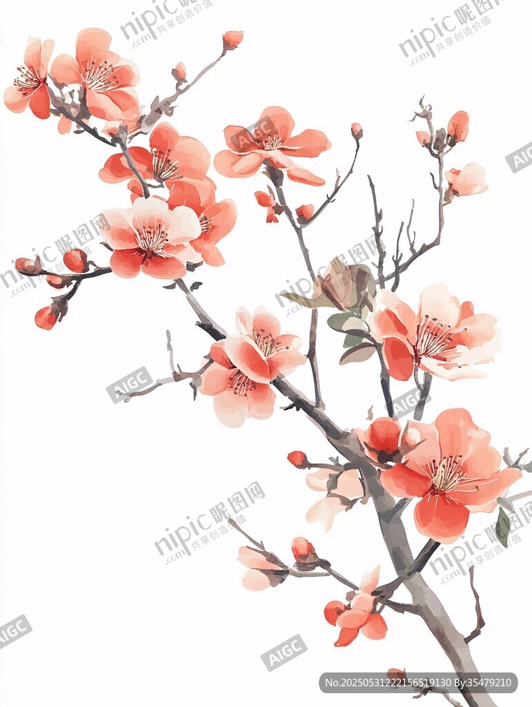 枝头绽放的娇艳粉色花朵