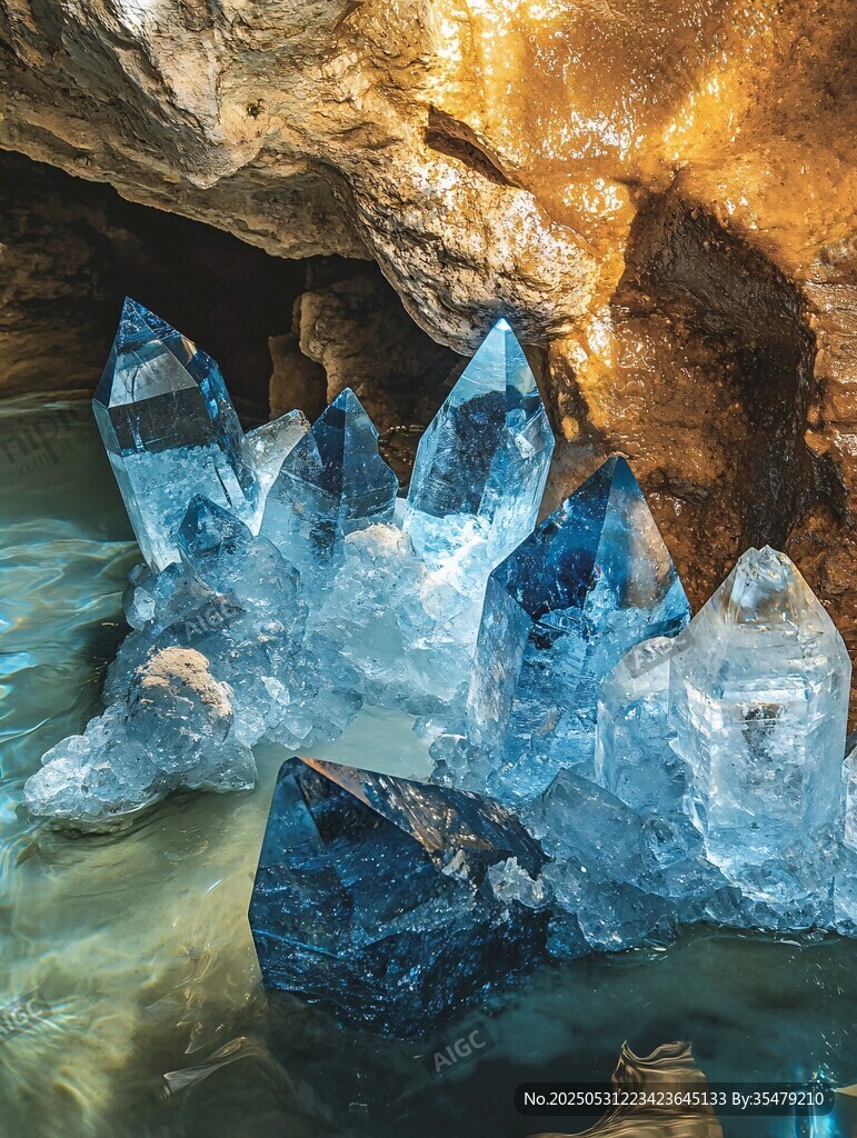 洞穴中的梦幻蓝色水晶