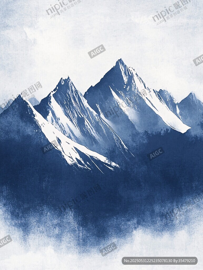 水墨风格壮丽雪山图景