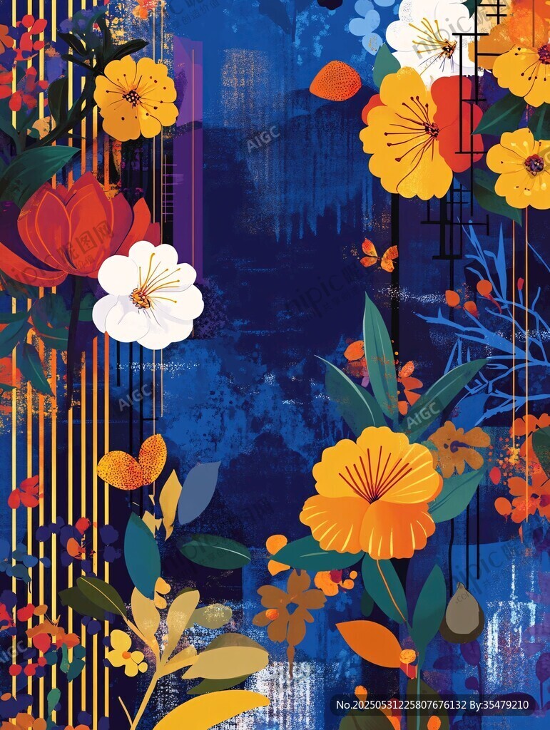 梦幻花卉图案背景插画