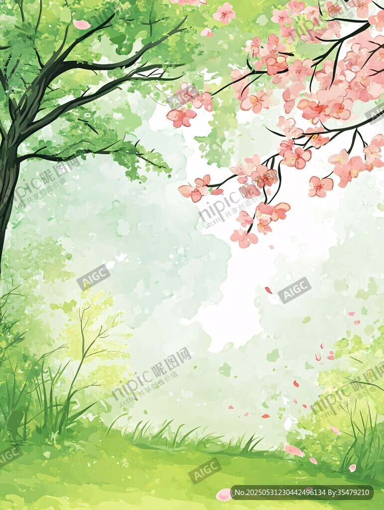春日烂漫樱花树林风景