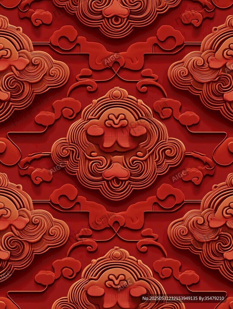 中式红色云纹浮雕图案