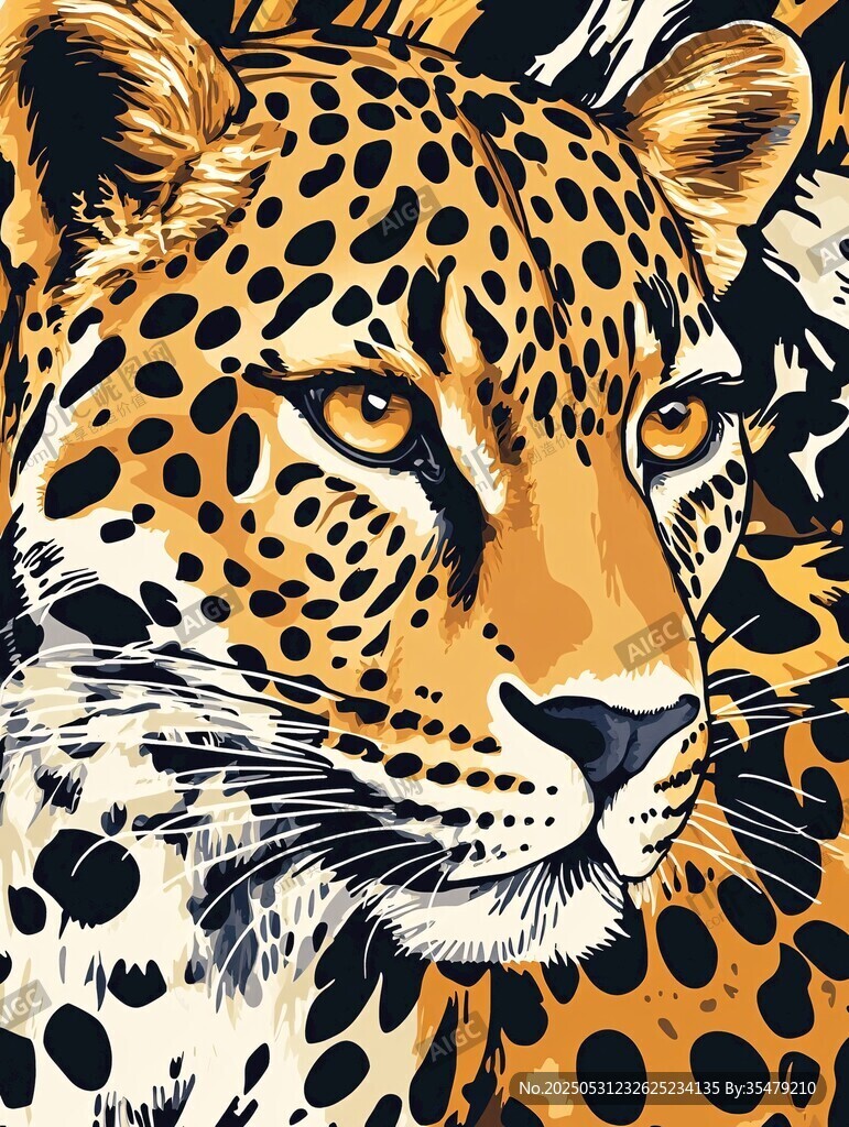 豹纹风格的精美猎豹插画