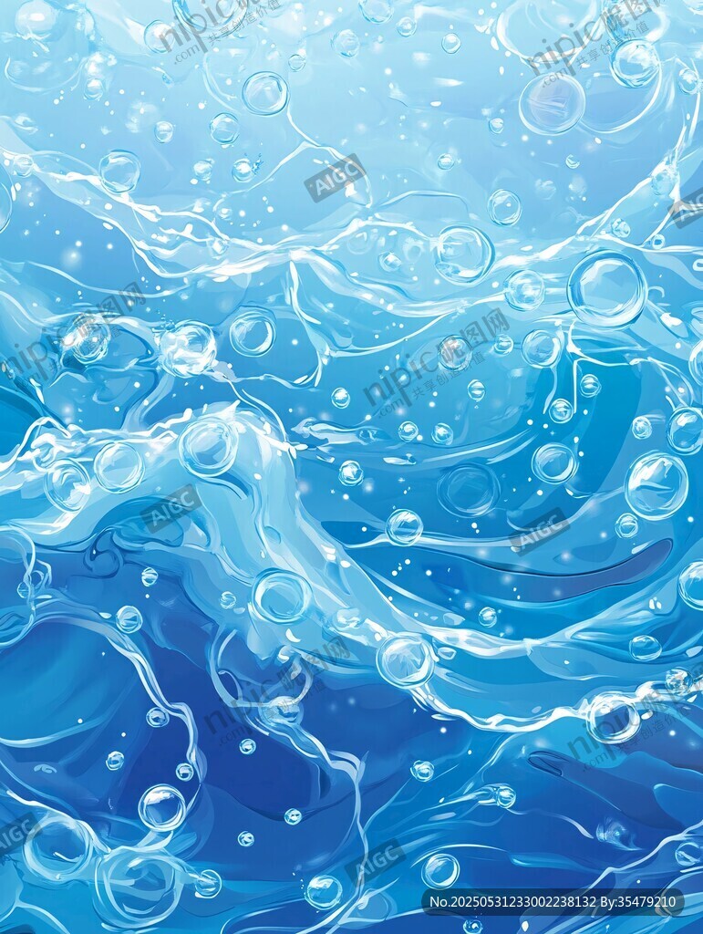 蓝色水波与气泡梦幻图景