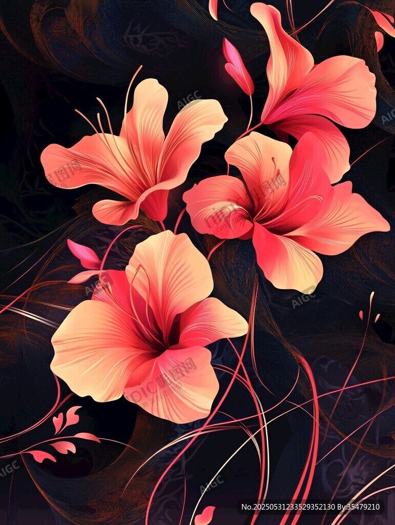 艳丽花卉插画 绽放的绚烂