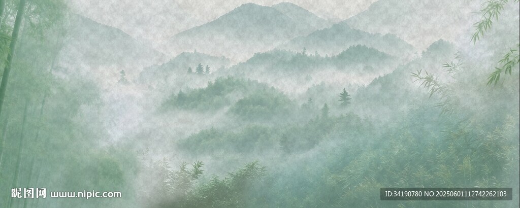 杜邦纸禅意绿色竹海背景贴图