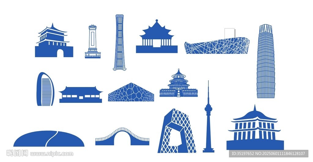北京景点地标矢量图线稿图