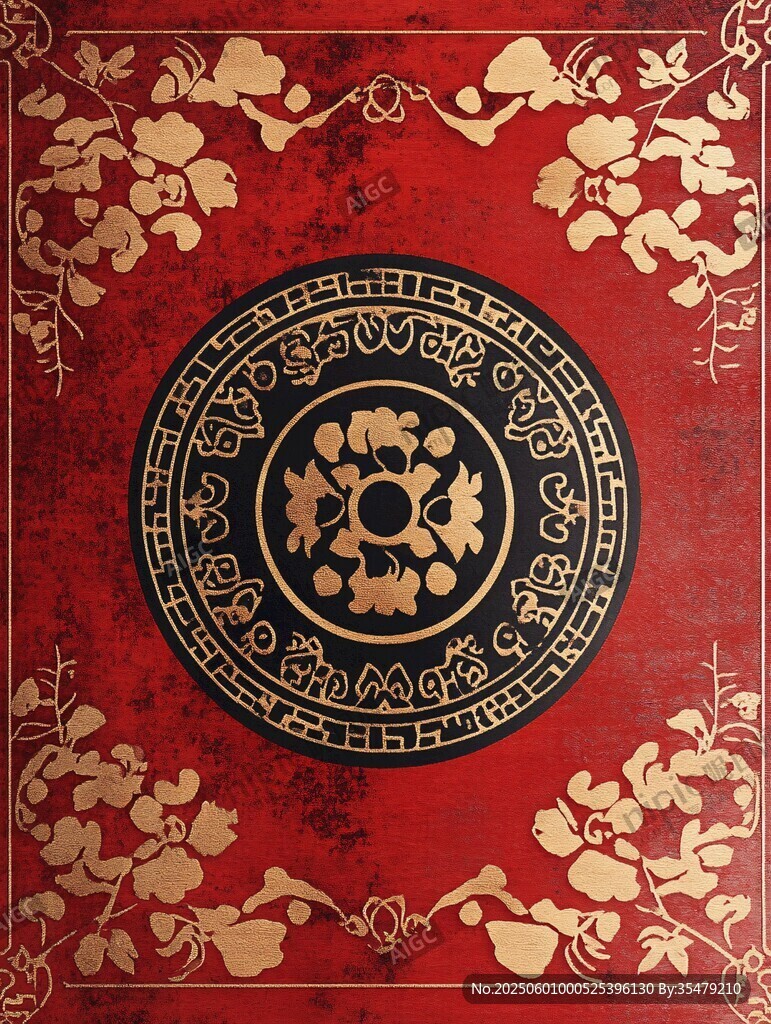 中式红底金色花纹装饰图案