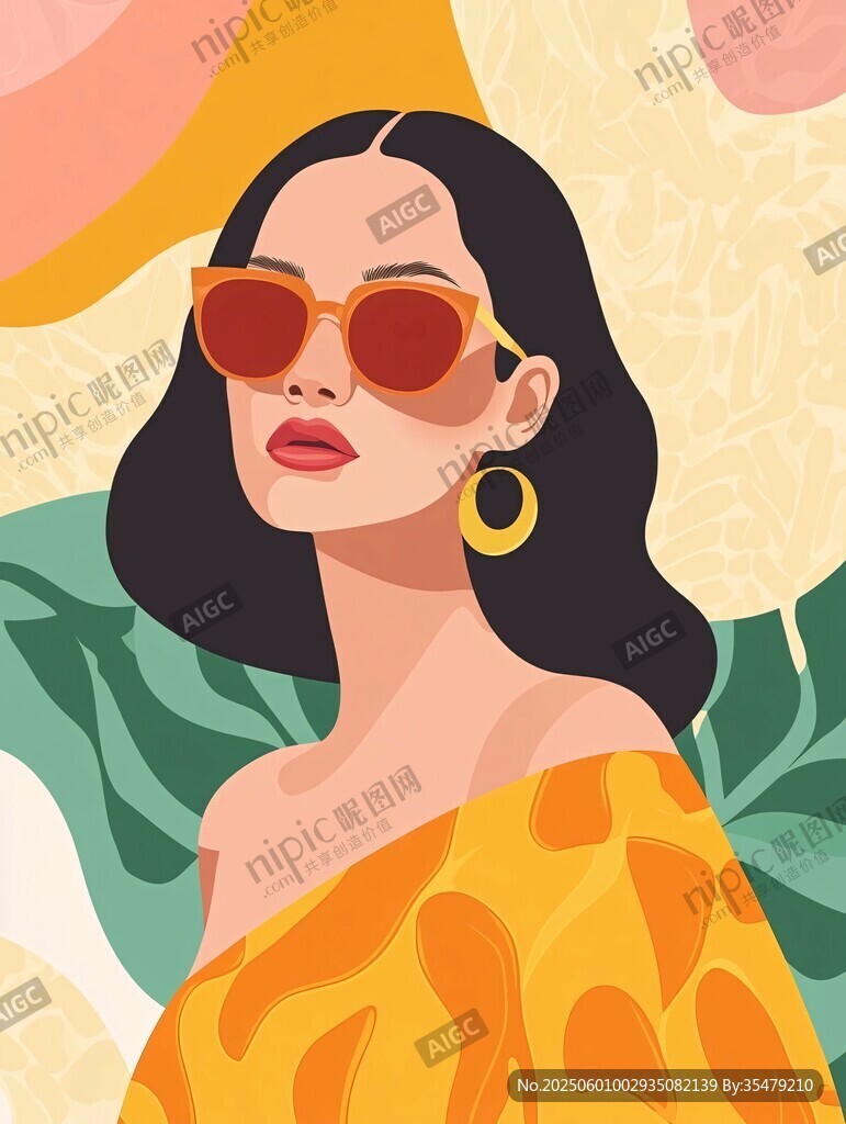 时尚墨镜女郎的夏日风情