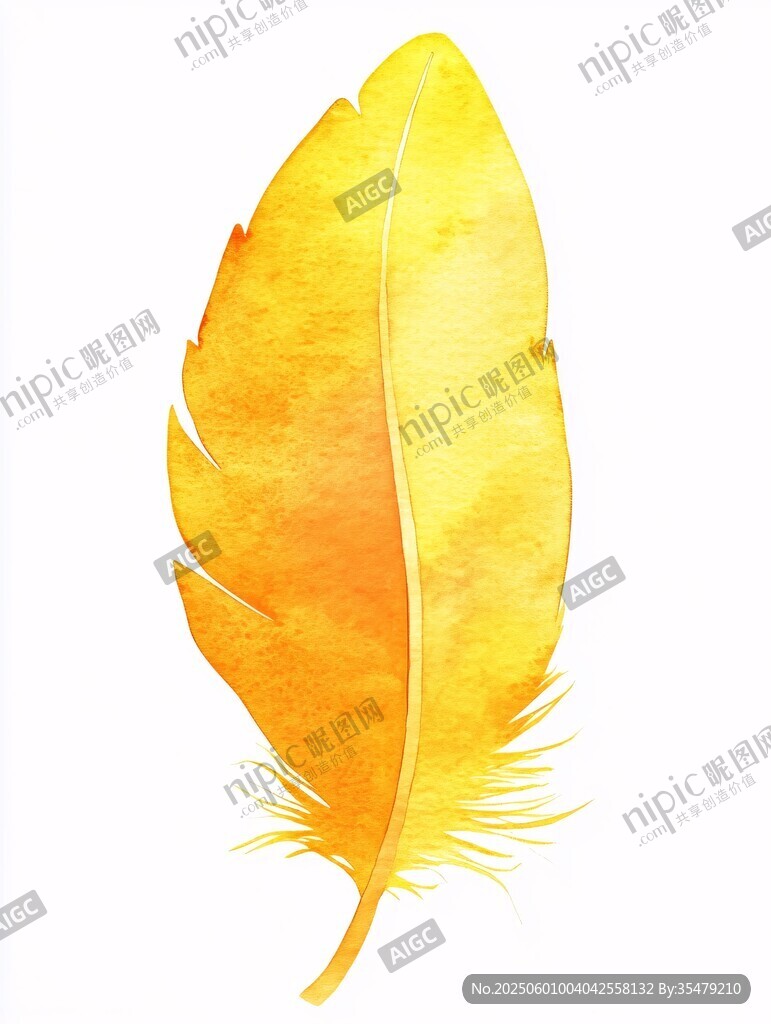 黄色水彩羽毛艺术插画