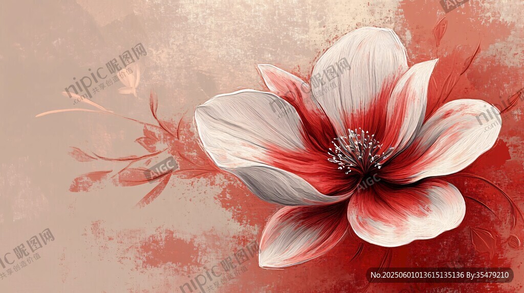 红白花卉艺术插画