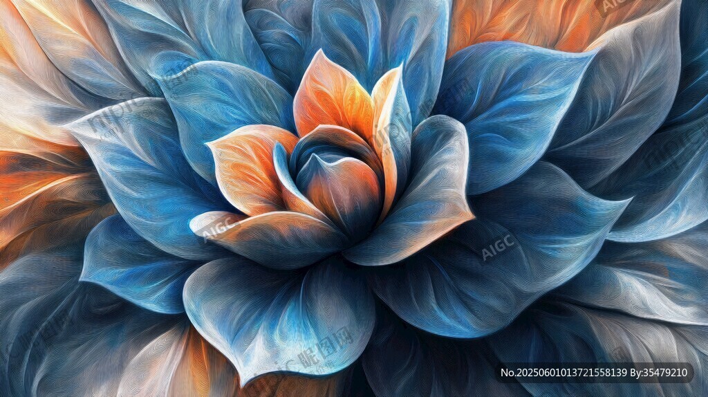 梦幻蓝橙渐变多肉花卉