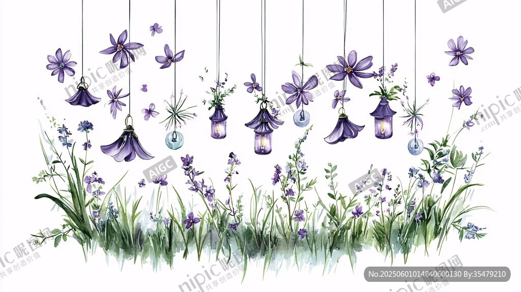 紫色梦幻花卉悬挂装饰画