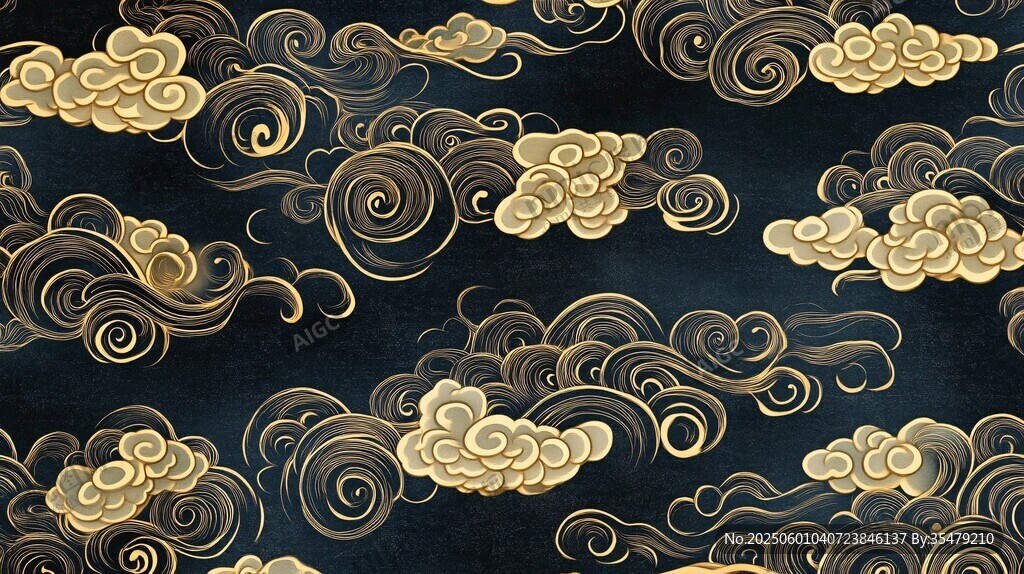 中式黑金祥云纹理图案
