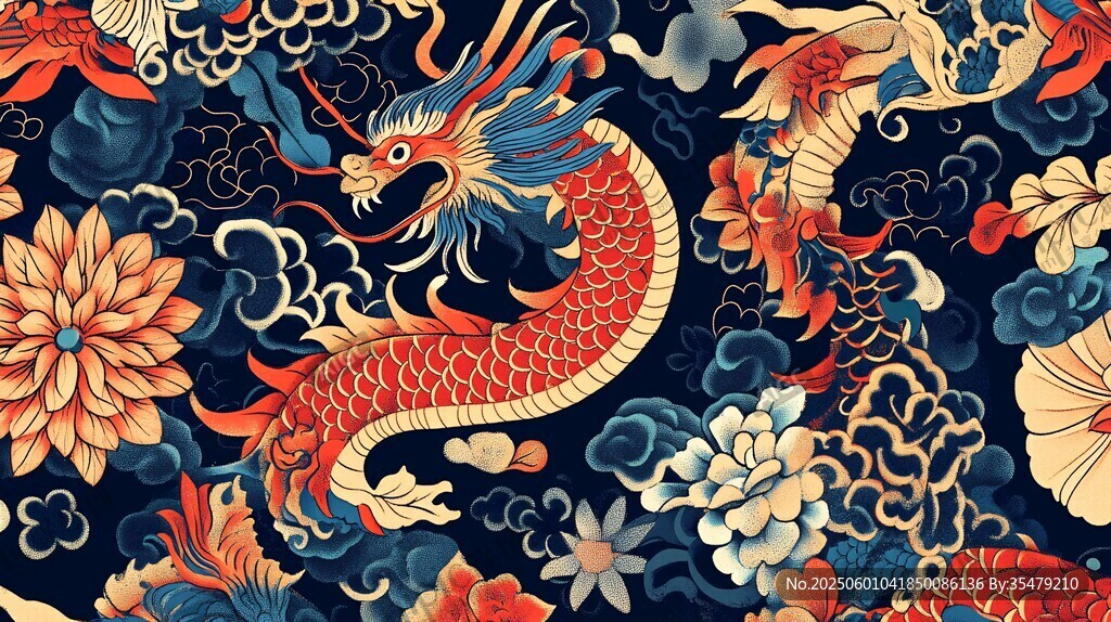 中式龙纹花卉传统图案