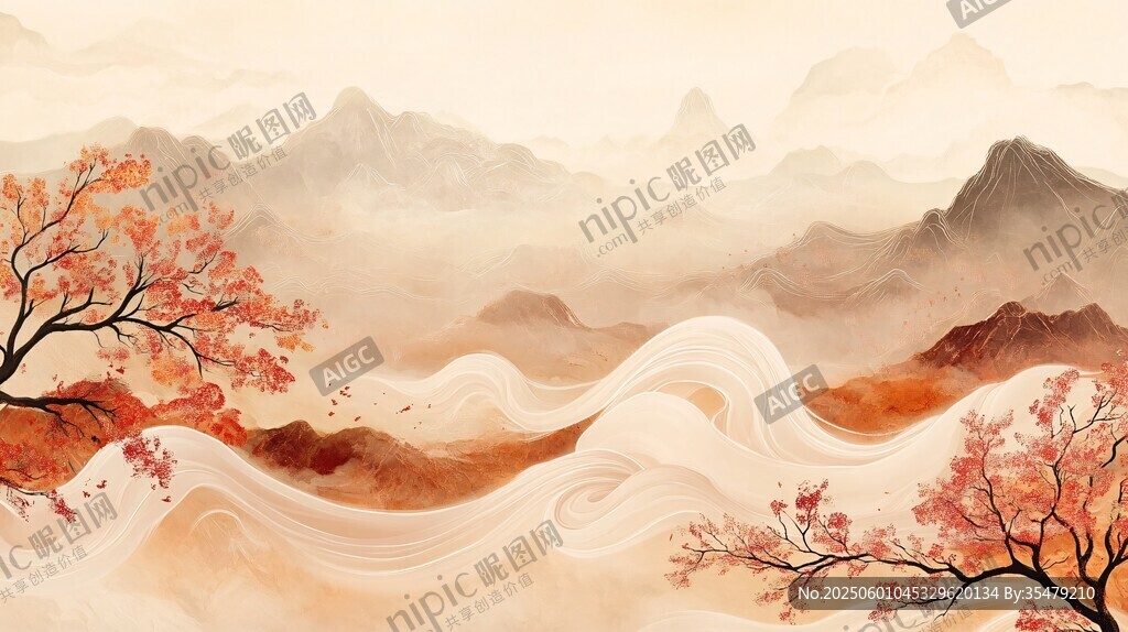 秋韵山水间 红枫映云雾