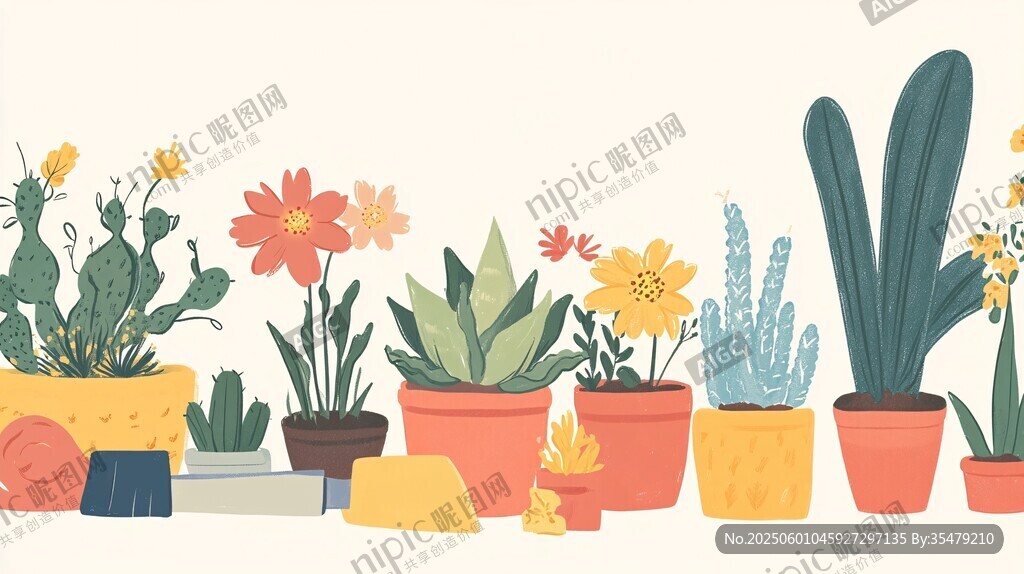 可爱盆栽花卉排列展示