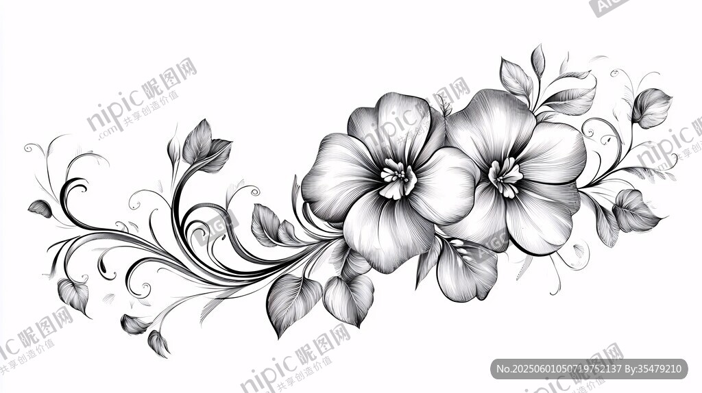 黑白花卉装饰图案